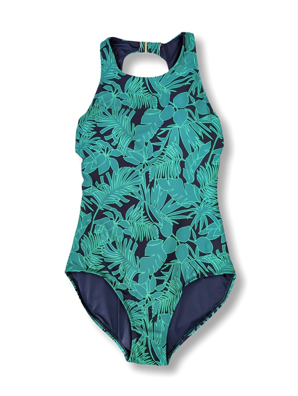 NWOT Lands' End Womens One-Piece Swimsuit Tropical Green Navy Pattern Size M - Picture 3 of 7